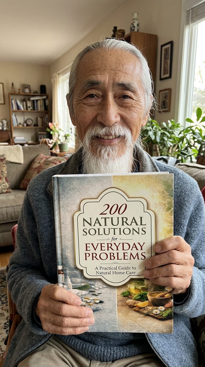 A reader holding the ebook cover, 200 Natural Solutions for Everyday Problems